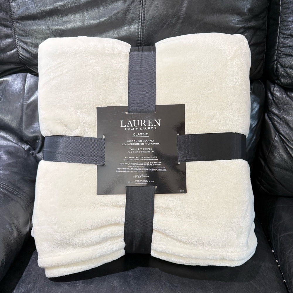 Ralph Lauren Classic Cream TWIN Micromink Blanket 90" x 66" - Picture 3 of 9